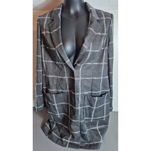 Cato Womens Long Length Windowpane Check Jacket M Gray White NEW NWT